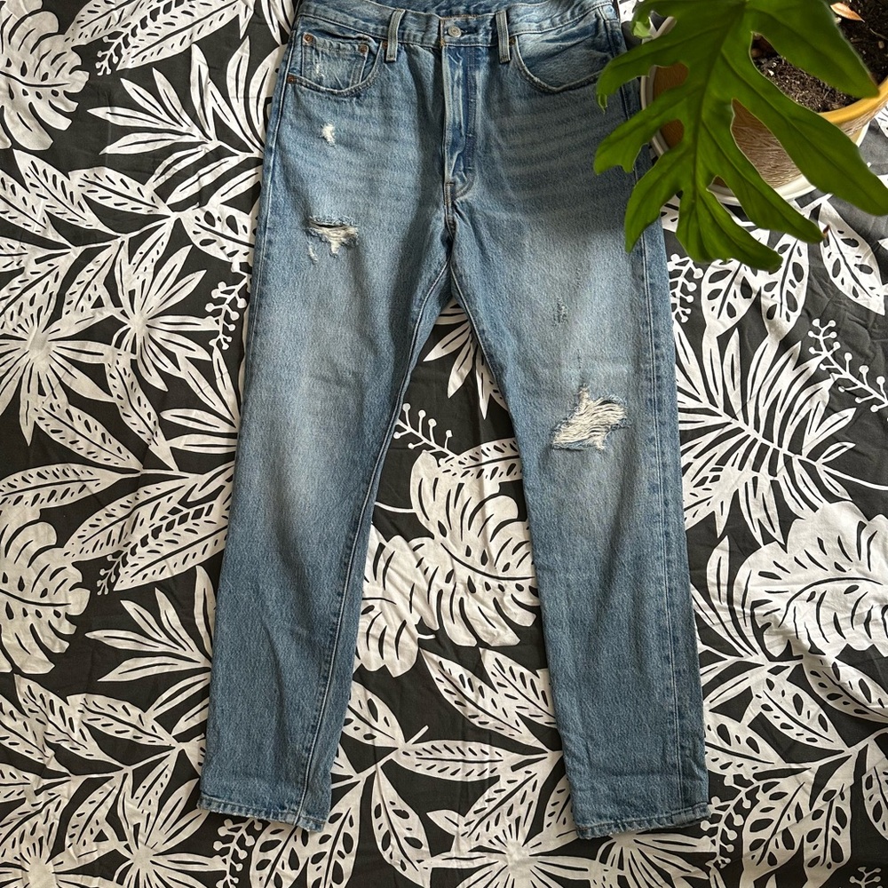 Classic 501 Levi's Light Blue Distressed Button Up Skinny Jeans